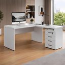 Ver imagem 1 de Mesa em L Escritório com Gaveteiro 4 Gavetas MDP 150cm Cinza F5 Office