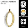 Pendente Anel Cristal Dourado Polido Led 7w 3 Cores 3000k 4000k 6500k Metal e Acrílico Design Modern - 3