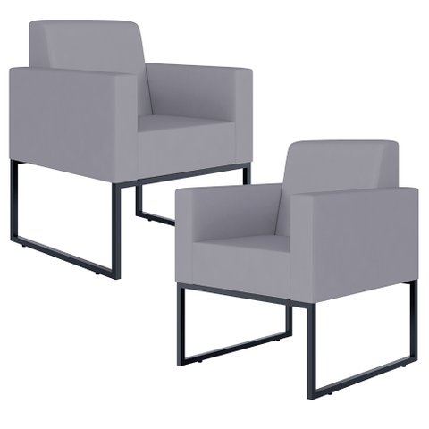 Kit 2 Poltronas Decorativas para Sala Recepção Base Fixa de Metal Helô L02 Suede Cinza - Lyam