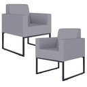 Ver imagem 1 de Kit 2 Poltronas Decorativas para Sala Recepção Base Fixa de Metal Helô L02 Suede Cinza - Lyam