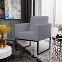 Ver imagem 4 de Kit 2 Poltronas Decorativas para Sala Recepção Base Fixa de Metal Helô L02 Suede Cinza - Lyam
