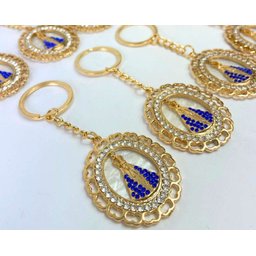 Chaveiro Perolado Dourado Stras Azul Nossa Senhora Aparecida - 1