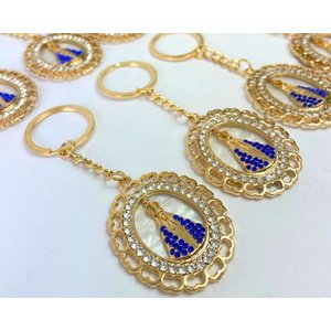 Chaveiro Perolado Dourado Stras Azul Nossa Senhora Aparecida
