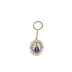 Chaveiro Perolado Dourado Stras Azul Nossa Senhora Aparecida - 3