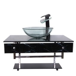 Gabinete Banheiro Vidro 70cm Com Cuba Preto - 4
