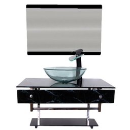 Gabinete Banheiro Vidro 70cm Com Cuba Preto - 1