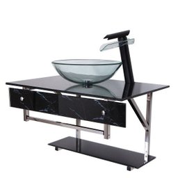Gabinete Banheiro Vidro 70cm Com Cuba Preto - 3