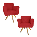 Ver imagem 1 de Jogo 2 Poltrona Decorativa Base Giratória De Madeira Salão Isabella Suede Vermelho - LM DECOR