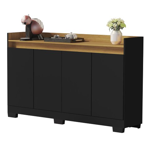 Aparador Buffet Sala Lorde 4 Portas Preto/mel