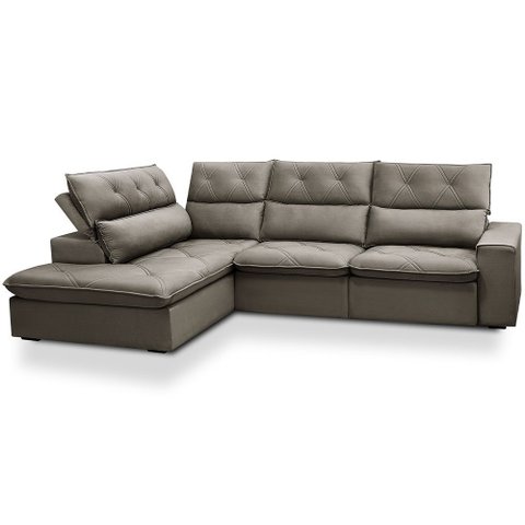 Sofá 3 Lugares Retrátil Reclinável Chaise Esquerdo 258cm Bergen F04 Veludo Marrom Claro - Lyam Decor