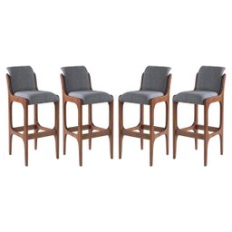 Kit 4 Banquetas Alta Irlanda 45 x 101 Cm Madeira Maciça Imbuia Linho Cinza L55 - 1