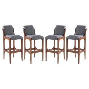 Kit 4 Banquetas Alta Irlanda 45 x 101 Cm Madeira Maciça Imbuia Linho Cinza L55
