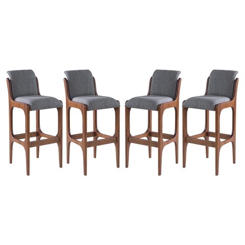 Kit 4 Banquetas Alta Irlanda 45 x 101 Cm Madeira Maciça Imbuia Linho Cinza L55
