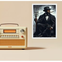 Quadro Decorativo Exu Gato Preto 45x34cm:moldura Branca - 1