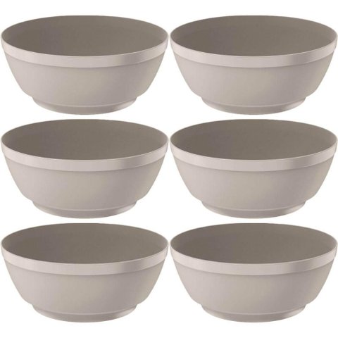 Kit 6 Saladeiras Bege Luna 3,5l Tigela Redonda para Restaurante 25cm Plástico ou