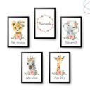 Ver imagem 1 de Kit 5 Quadros Decorativos Safari Baby Aquarela Menina:preta