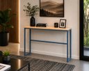 Ver imagem 4 de Mesa Jantar Aparador Bancada Alta Industrial 200x50cm Tampo Bege Pés Azul