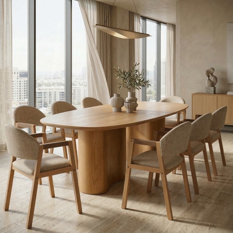 Conjunto Mesa Jantar Aracaju 180cm com 8 Cadeiras Allegra:linho Areia