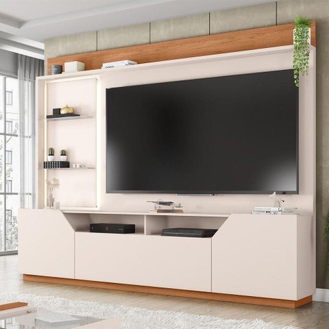Estante TV 65 pol 240cm Sala de Estar Samanta Off White/Freijó C01 - D'Rossi
