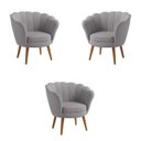 Ver imagem 1 de Kit 3 Poltronas Pétala Veludo Cinza Claro Pés Palito - Kimi Design