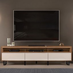 Rack Bancada para Tv 75 Pol Pés Estilo Industrial Alfa D04 Off White/freijó - Mpozenato - 2