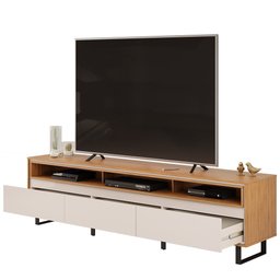 Rack Bancada para Tv 75 Pol Pés Estilo Industrial Alfa D04 Off White/freijó - Mpozenato - 9