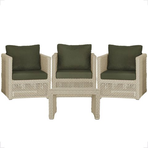 Mesa Centro e 3 Poltronas Madri Corda Náutica Estofado 13 Trama Original
