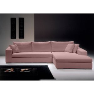 Sofá de Canto com Chaise de Casal, Revestimento em Sarja Rose, Chaise Lado Direito 3,20m X 1,70m