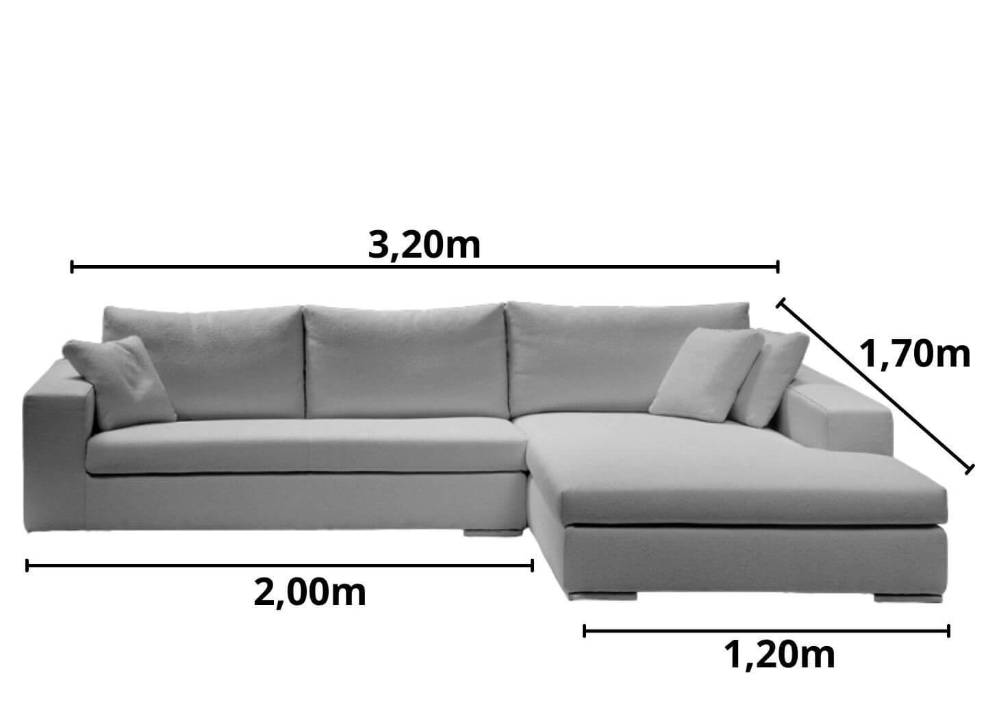 Sofá de Canto com Chaise de Casal, Revestimento em Sarja Rose, Chaise Lado Direito 3,20m X 1,70m - 2