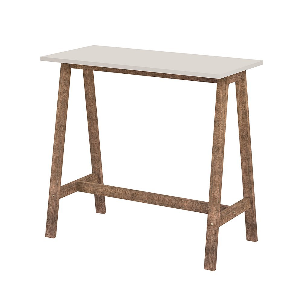 Mesa Compacta Home Office 90cm Base em Madeira - Off White - 2