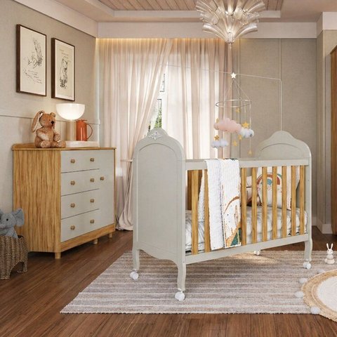 Quarto de Bebê com Berço Minicama e Cômoda 1 Porta 4 Gavetas 100% MDF Maya Clássico Espresso Móveis