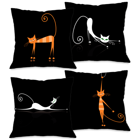 Kit com 4 Capas para Almofadas Decorativas Pet Gato Alaranjado e Branco