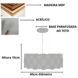 Lustre Pendente Madeira Redondo Ripado Diamante 40 Cm para Sala de Srtar Sala de Jantar Cor Málaga - 4