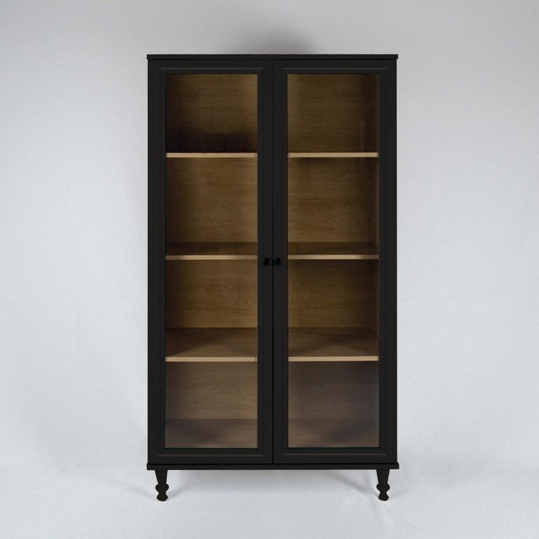 Estante Para Livros Ditália 2 Portas Vidro E-957 Cor:Preto