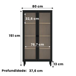 Estante Para Livros Ditália 2 Portas Vidro E-957 Cor:Preto - 7