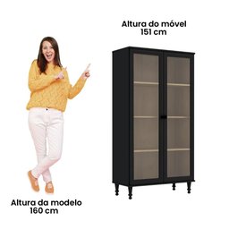 Estante Para Livros Ditália 2 Portas Vidro E-957 Cor:Preto - 6