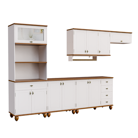 Cozinha Modulada Retrô Off White/nogueira 6 Peças