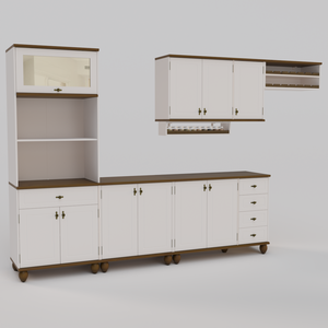 Cozinha Modulada Retrô Off White/nogueira 6 Peças