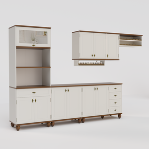 Cozinha Modulada Retrô Off White/nogueira 6 Peças