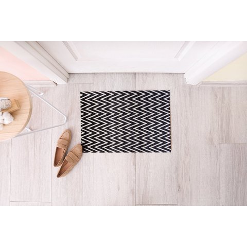 Tapete Capacho Porta Entrada 65CMX40CM Zig Zag Chevron Preto