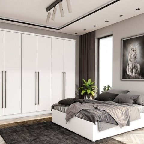 Quarto Casal Completo com Cama Mônaco e Guarda Roupa 6 Portas 8 Gavetas Sevilla 