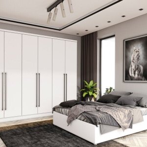Quarto Casal Completo com Cama Mônaco e Guarda Roupa 6 Portas 8 Gavetas Sevilla