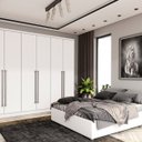Ver imagem 1 de Quarto Casal Completo com Cama Mônaco e Guarda Roupa 6 Portas 8 Gavetas Sevilla Branco