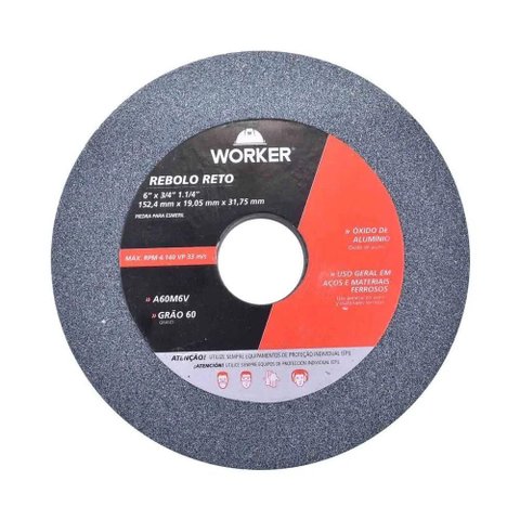 Rebolo Reto Uso Geral Fino G60 6 x 3-4 x 1.1-4 Precisao Worker