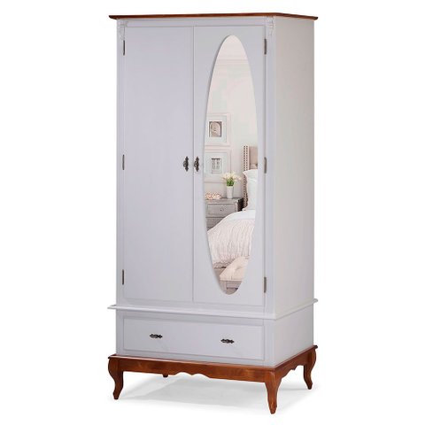 Guarda Roupa Solteiro Com Espelho 2 Portas 1 Gaveta 60406E Linz Móveis - Off White/Imbuia