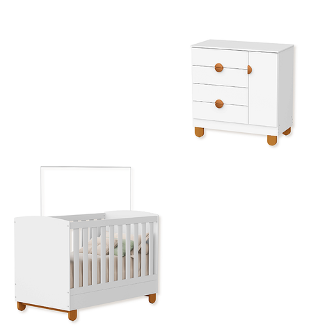 Quarto de Bebe Berço Americano + Comoda Infantil Apolo Branco Fosco