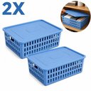 Ver imagem 3 de Kit 2 Caixa Organizadora Infantil Empilhavel Cesto com Tampa Azul Multiuso Guarda Roupa Porta Objeto