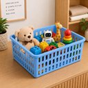 Ver imagem 1 de Kit 2 Caixa Organizadora Infantil Empilhavel Cesto com Tampa Azul Multiuso Guarda Roupa Porta Objeto