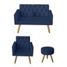 Kit Sofá 2 Lugares e Poltrona Para Sala Bianca Capitonê e Puff Redondo Suede Azul Marinho - Mó - 1