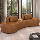 Ver imagem 2 de Sofá 4 Lugares Orgânico para Sala Living com Puff 342cm Vasti M03 Couríssimo Whisky - Lyam Decor